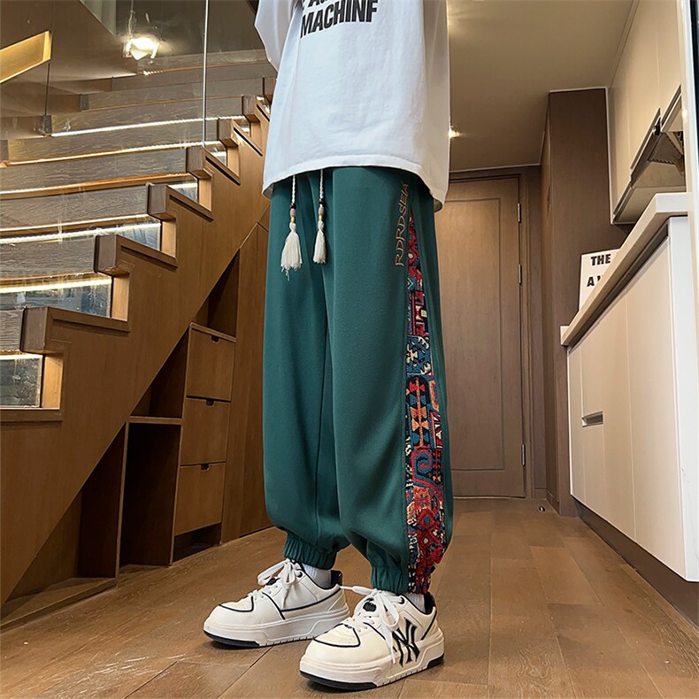 风男春秋季美式复古拼接长裤潮牌宽松大码XZ102B-1CK2418P45,男装休闲裤,星座102B-1