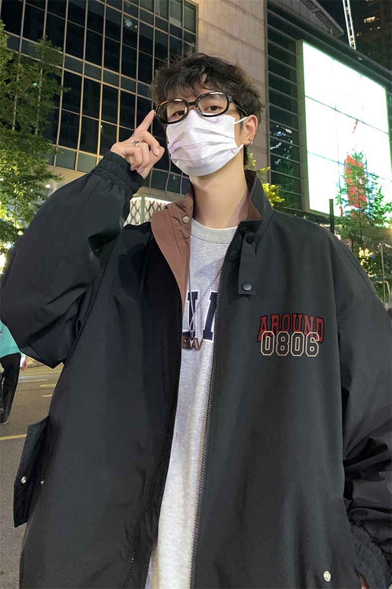 港风23新款秋季时尚百搭宽松字母印花潮流夹克外套F424P65控88,男装夹克,电商A247