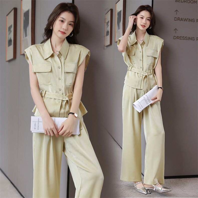 休闲时尚套装女夏季新款高端气质无袖衬衫上衣阔腿裤两件套职业装,女装套装/套裙,时尚俏佳人