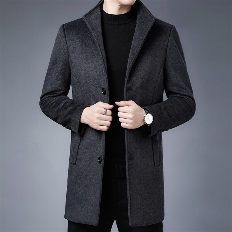 羊毛呢子外套男秋冬中长款立领妮子风衣休闲呢子大衣SJM802-P170，男装毛呢大衣，电商B212（原钱塘6029）