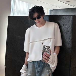 高品质现货春款美式垫肩拉链可拆卸机车高街时尚打底卫衣P55图片