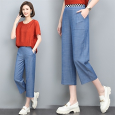 冰丝牛仔裤女高腰2025新款夏季薄款垂感宽松休闲天丝牛仔阔腿裤女，女装休闲裤，天丽