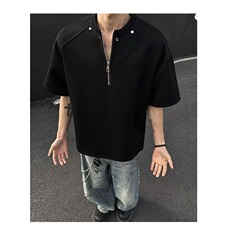 柳钉垫肩短袖男夏季半拉链半袖美式高街设计感t恤TA767-P32，男装T恤，星座208-5