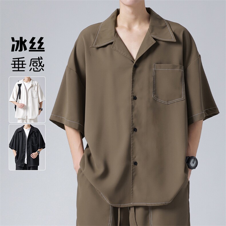 特批P30无差价夏新款多口袋大码冰丝短袖衬衫CD882套装货号TZ092,男装衬衫,电商A001