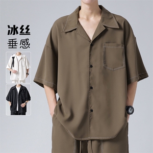 特批P30无差价夏新款多口袋大码冰丝短袖衬衫CD882套装货号TZ092,夏天亮色裙子搭配图片
