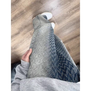渐变扎染编织纹提花牛仔裤男款美式复古vibe裤子直筒显瘦高微喇裤图片