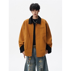 M-8XL美式复古水洗夹克男拼接灯芯绒外套休闲茄克衫上衣JK1325P88，男装夹克，电商D206-1