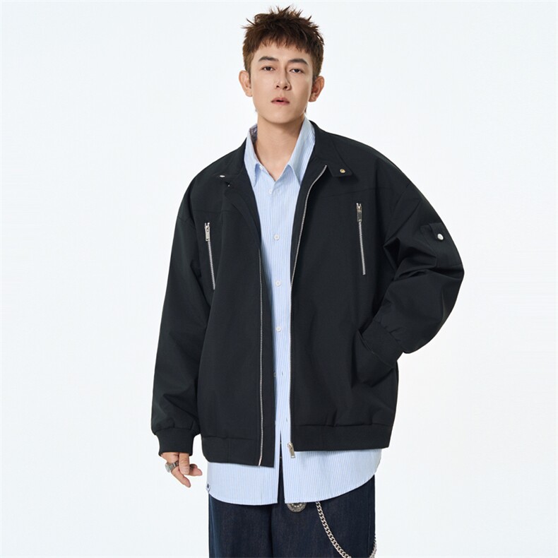 秋季新款宽松棒球领夹克男纯色上衣外套DSA157B-JK7925-特P63,男装夹克,电商A157B