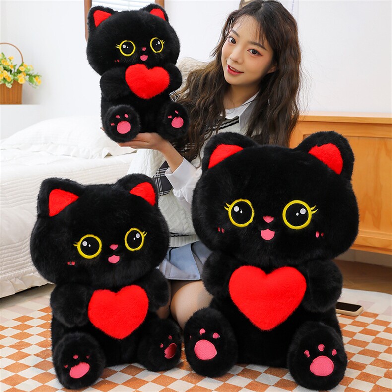 抱心黑猫，小雨毛绒玩具
