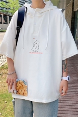 LD54140-P45连帽短袖t恤男大码胖子带帽五分袖中袖，男装T恤，电商A040