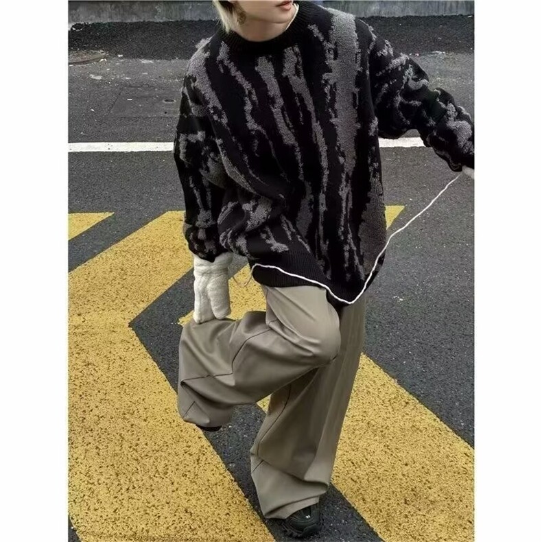 网图现货圆领宽松型套头休闲美式街头不规则针织衫男B50-P50,男装针织衫/毛衣,星座910-1