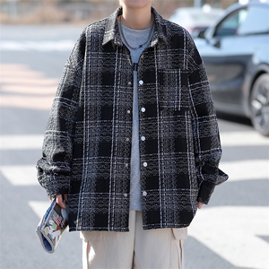 春季新款小香风翻领格子衬衫百搭宽松休闲衣外套男 W8090-P65图片