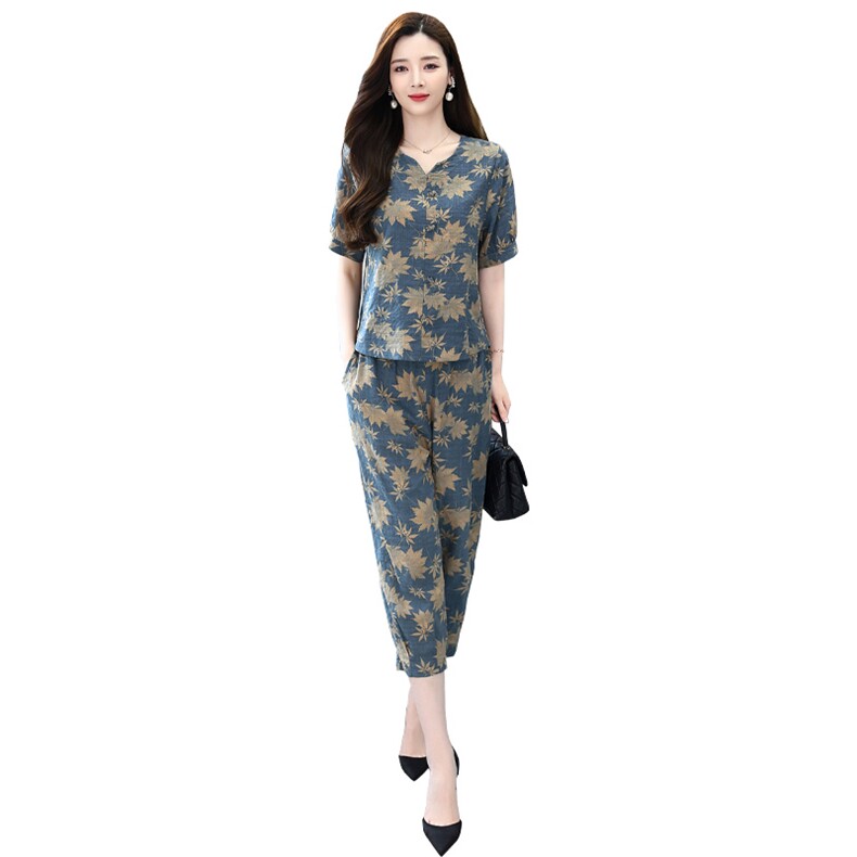 2022年夏季新款中年女士休闲服两件套,女装套装/套裙,魅影