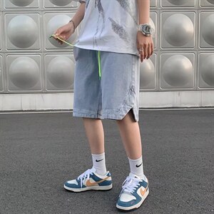 潮流春季牛仔裤男松紧带牛仔短裤A77P38图片