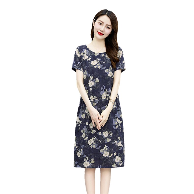棉麻碎花连衣裙2025新款夏季薄款宽松显瘦小个子休闲复古亚麻裙子,女装连衣裙,倪叶myz