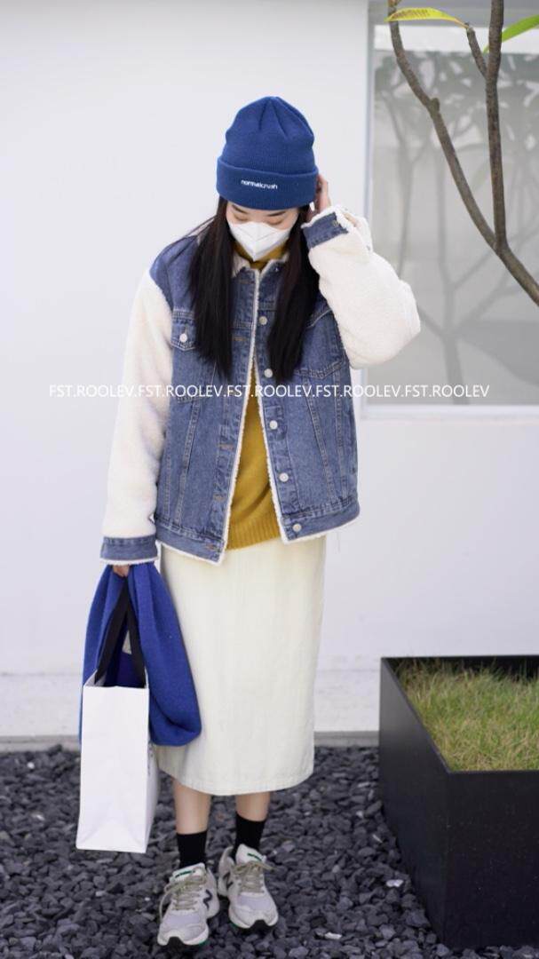 拼接毛袖牛仔外套，其它，FST