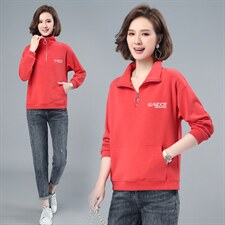 2021春季新款简约时尚休闲宽松小翻领卫衣女，女装卫衣/绒衫，依恋蒂丝