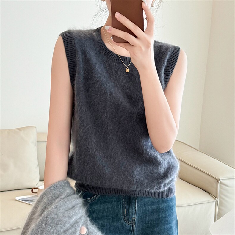 针织马甲女羊绒宽松慵懒无袖毛衣坎肩背心,女装马甲,仟禧羊绒