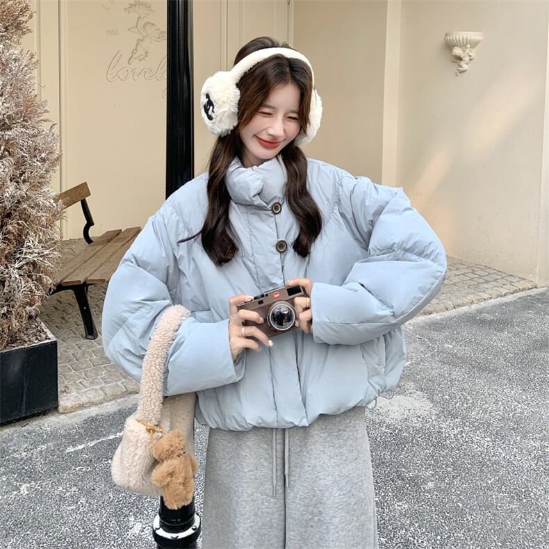 新款蓝色立领短款羽绒服2D014-10049-P235-K368,女装短外套,2D014
