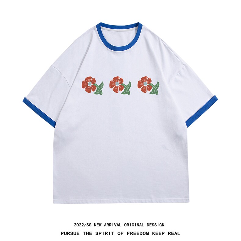 白底2024夏季设计感字母花朵印花情侣圆领休闲T恤T261P35控58,男装T恤,电商A247-1