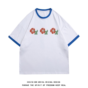 白底2024夏季设计感字母花朵印花情侣圆领休闲T恤T261P35控58,小个子男生穿搭30岁图片