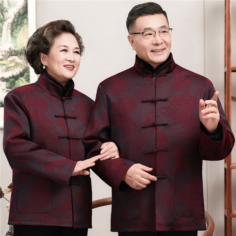 主推现货中老年婚宴喜庆唐装冬加绒可拆卸内胆爷爷风唐装外套,男装民族服装,钱塘723