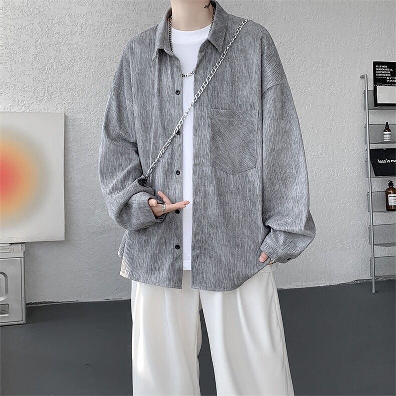 衬衫男秋季新款港风宽松大码扎染肌理感长袖衬衣CS7012-P38图片