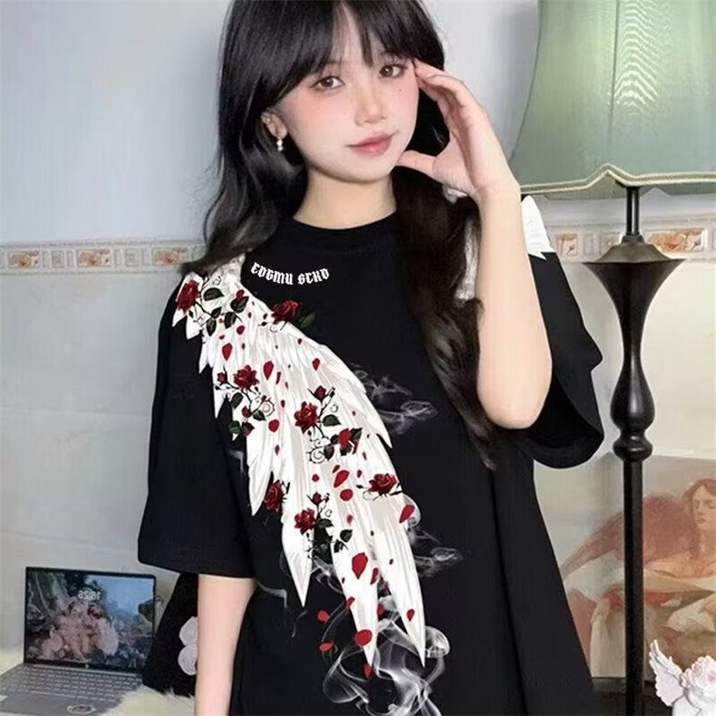 潮ins短袖潮牌t恤男宽松嘻哈欧美街头潮流五分情侣半截袖上衣潮图片