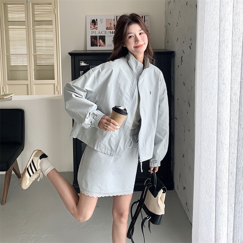 现货2D078-T1895-P145K229休闲外套+半裙套装2件套灰蓝色,女装套装/套裙,2D078