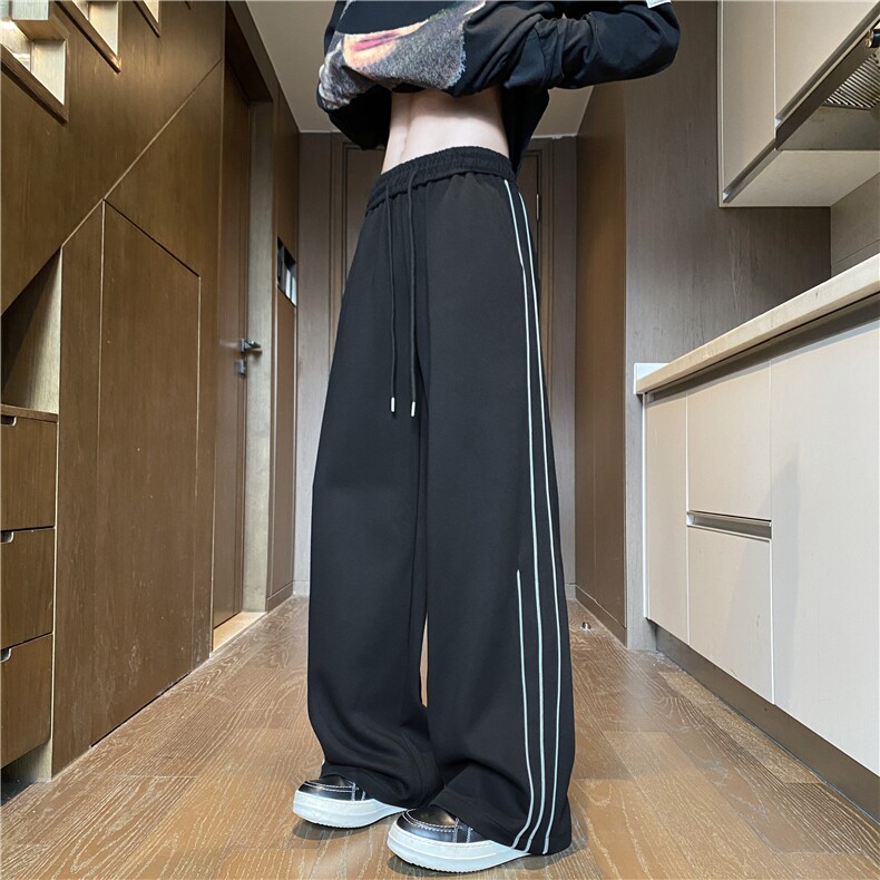 抖音品质春季新款潮流条纹宽松休闲卫裤B315-K25649-特p40控78,男装休闲裤,电商B315