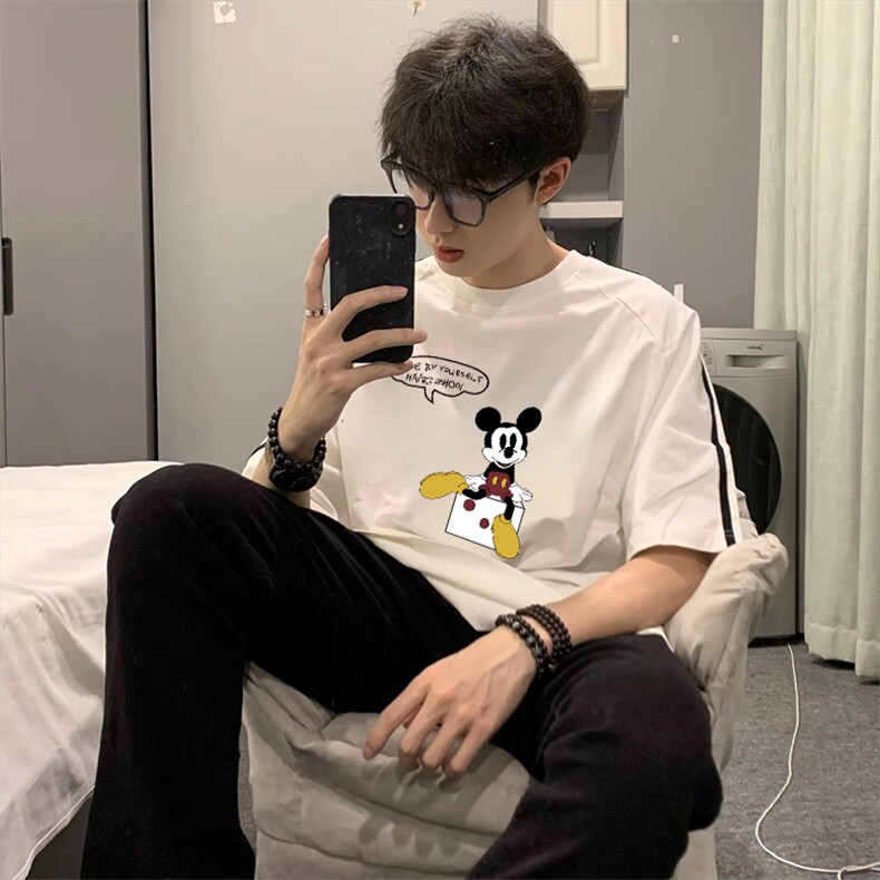 抖音得物高品质二开240克宽松纯棉美式潮牌三条杠织带短袖T恤，男装T恤，电商A486