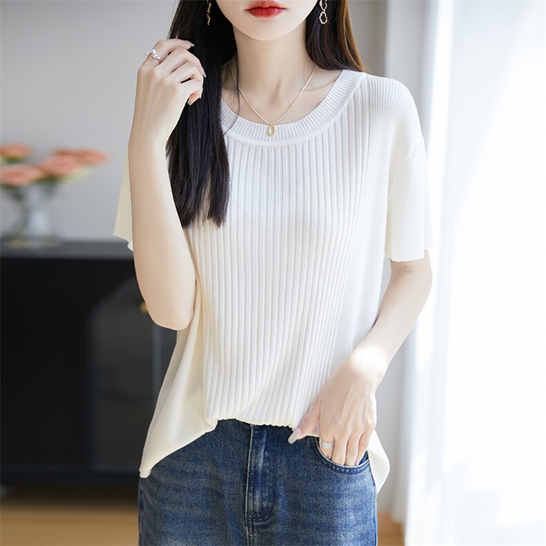 设计感小众正肩短袖女t恤夏季新修身短款灰色上衣服,女装T恤,广悦羊绒