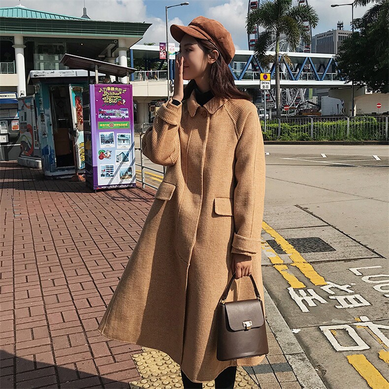现货8511B-98392020冬季新款中长款格子毛呢外套女,女装毛呢外套,惟卡贝娜