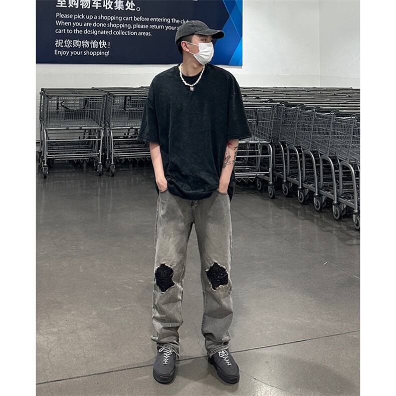 拉链ins美式高街hiphop直筒大码牛仔裤货号K667P65,男装牛仔裤,电商A063