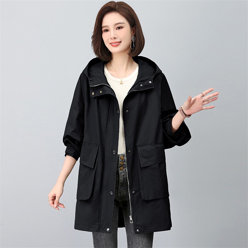 风衣女中长款加厚大码胖mm显瘦中老年妈妈装休闲春秋外套2025新款,女装风衣,江忆布依