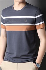 短袖t恤男2023夏季新款条纹体恤衫潮流圆领宽松休闲上衣服百搭T恤，男装T恤，电商B212（原钱塘6029）