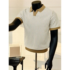 夏季针织冰丝肌理感老钱V领短袖 K86012-P55，男装T恤，星座1012-1