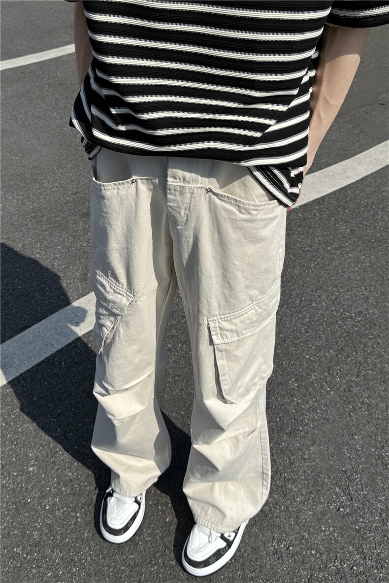 高质量！美式复古多口袋工装裤街头宽松褶皱XZ603-K777-特P65,男装休闲裤,星座603