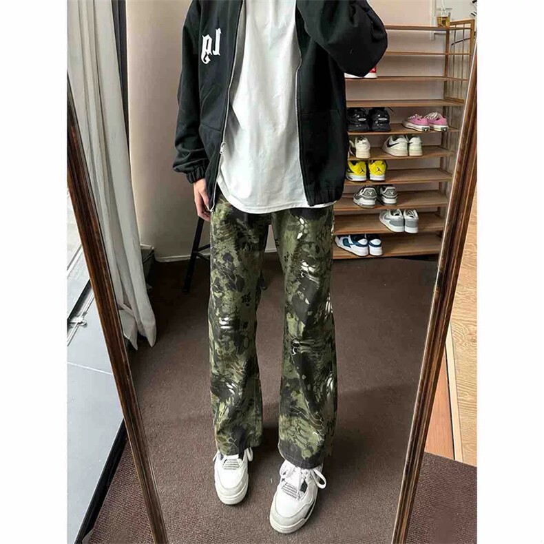 网图有货迷彩蛇纹提花微喇牛仔裤男宽松直筒裤A280-P45,男装牛仔裤,星座1505
