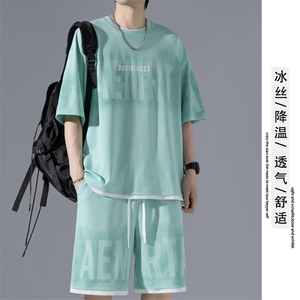 2024 夏季新款 无影墙大码冰丝印花短袖套装M-5X HQ24502-P75图片