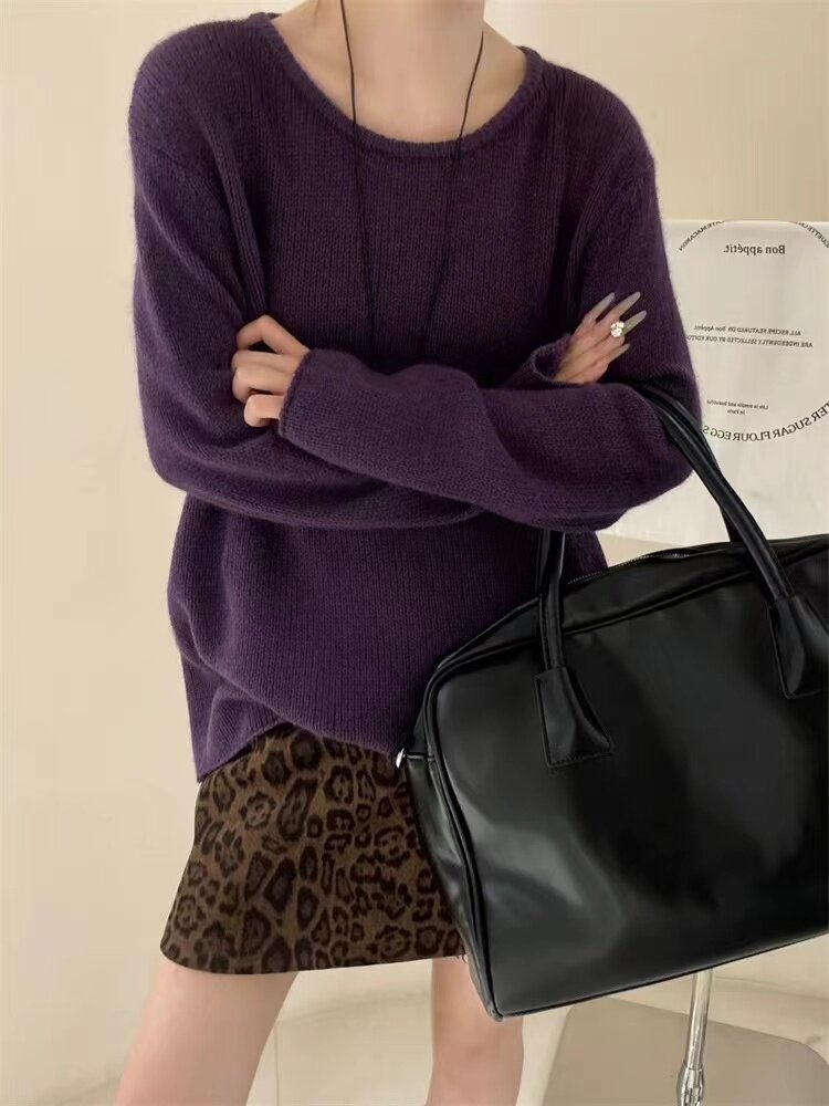 秋冬新款百搭时尚宽松圆领羊毛针织衫女长袖上衣,针织衫/毛衣,半城羊绒
