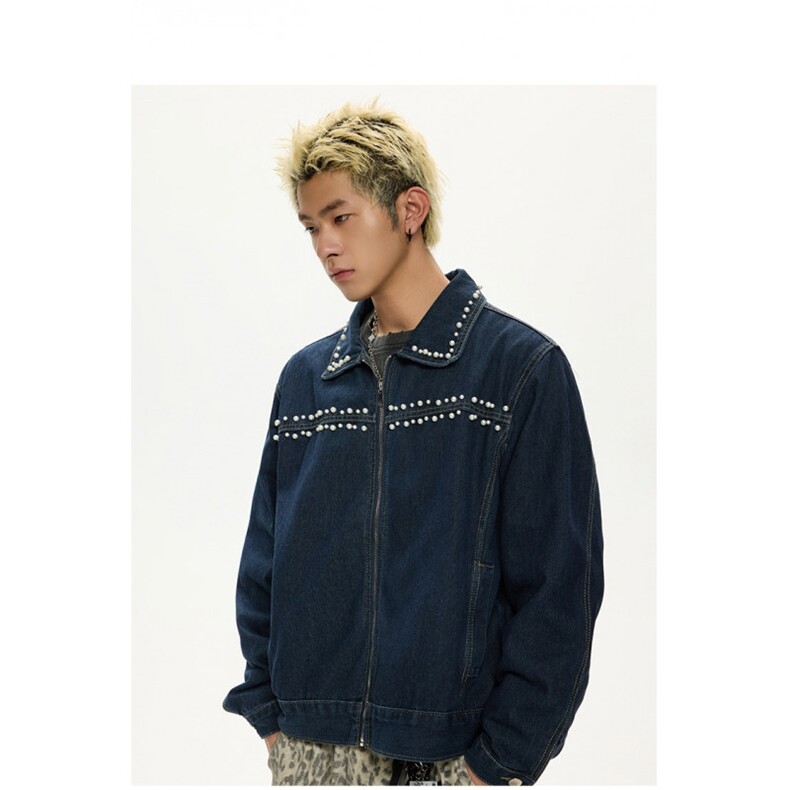 简约流行原宿慵懒新款文艺时尚钉珠设计水洗竹节纹夹克HH4509 P79图片