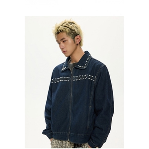 简约流行原宿慵懒新款文艺时尚钉珠设计水洗竹节纹夹克HH4509 P79图片