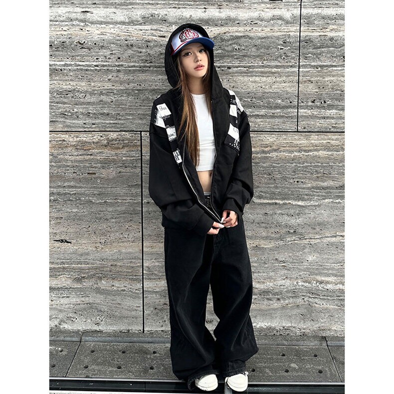 高品质春装新款美式高街潮牌解构设计休闲连帽卫衣男女慵懒风外套,女装短外套,电商A443