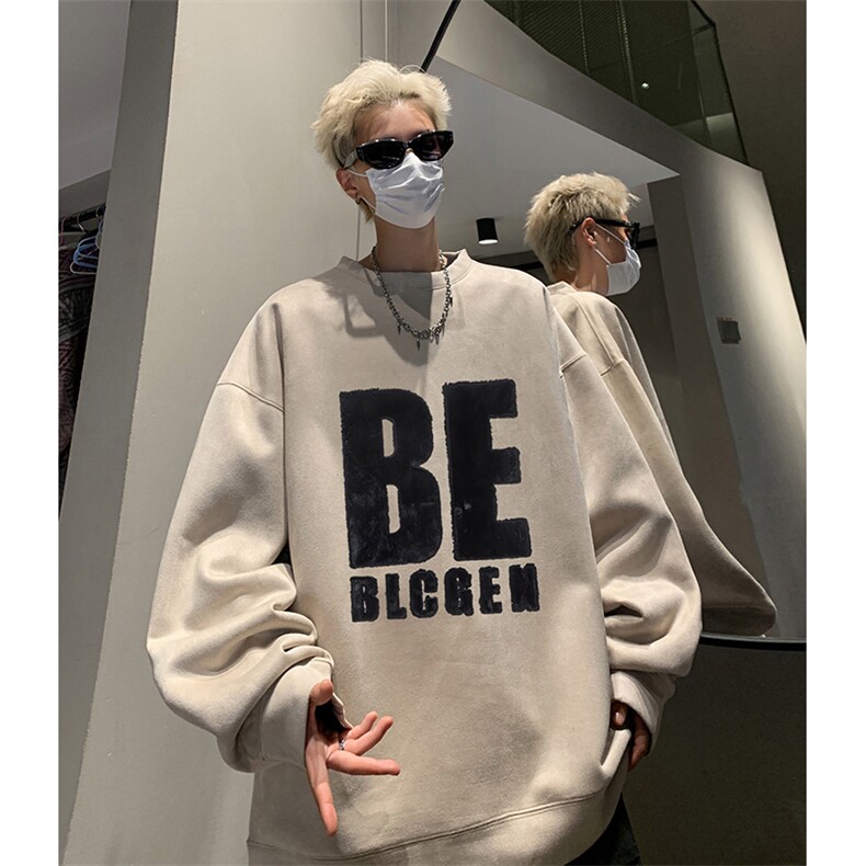 抖音得物供货提供视频秋冬重磅美式麂皮绒圆领卫衣JY329,男装卫衣,电商A486