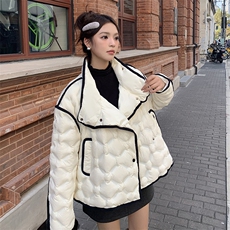 【已出货】主推设计感撞色短款羽绒服女2C372-9056-P255控368，女装羽绒服，2C372