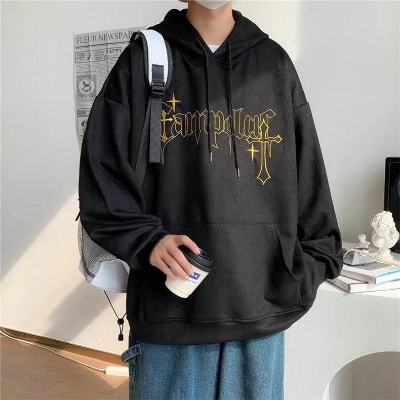 美式潮牌嘻哈宽松百搭休闲外套复古刺绣麂皮绒连帽卫衣W5448-P55,男装卫衣,星座512-3