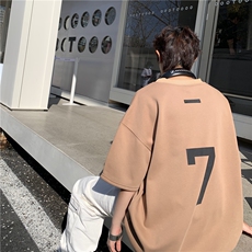 XZ213-T10-P35控48港风大码麂皮绒数字印花透气圆领短袖T恤，男装T恤，星座213