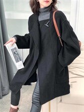 2021秋冬新款韩范小方领一粒羊角扣休闲宽松百分百羊毛双面呢，其它，L·H·X