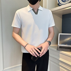 店主风社会小伙男士拼色V领POLO衫男休闲T恤301A-1/PL105/P48，男装T恤，星座301A-1